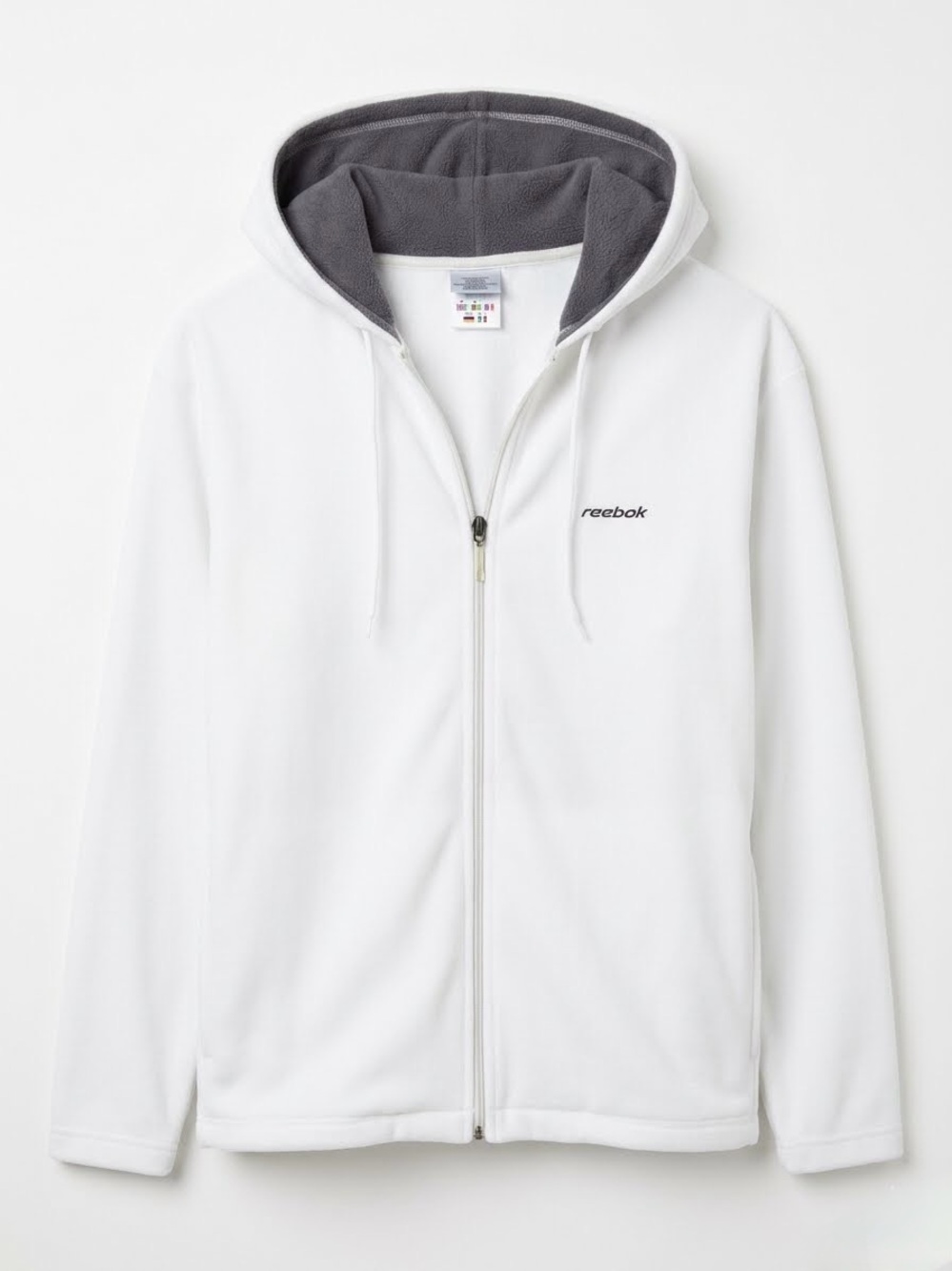 Reebok Vintage Full Zip Fleece Athletic Hoodie M White Gray Y2K Gorpcore